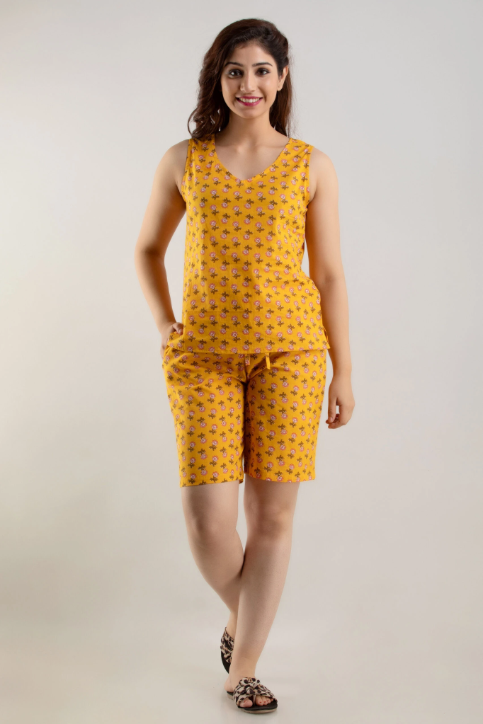 Cotton Printed Top and Short-Yellow
